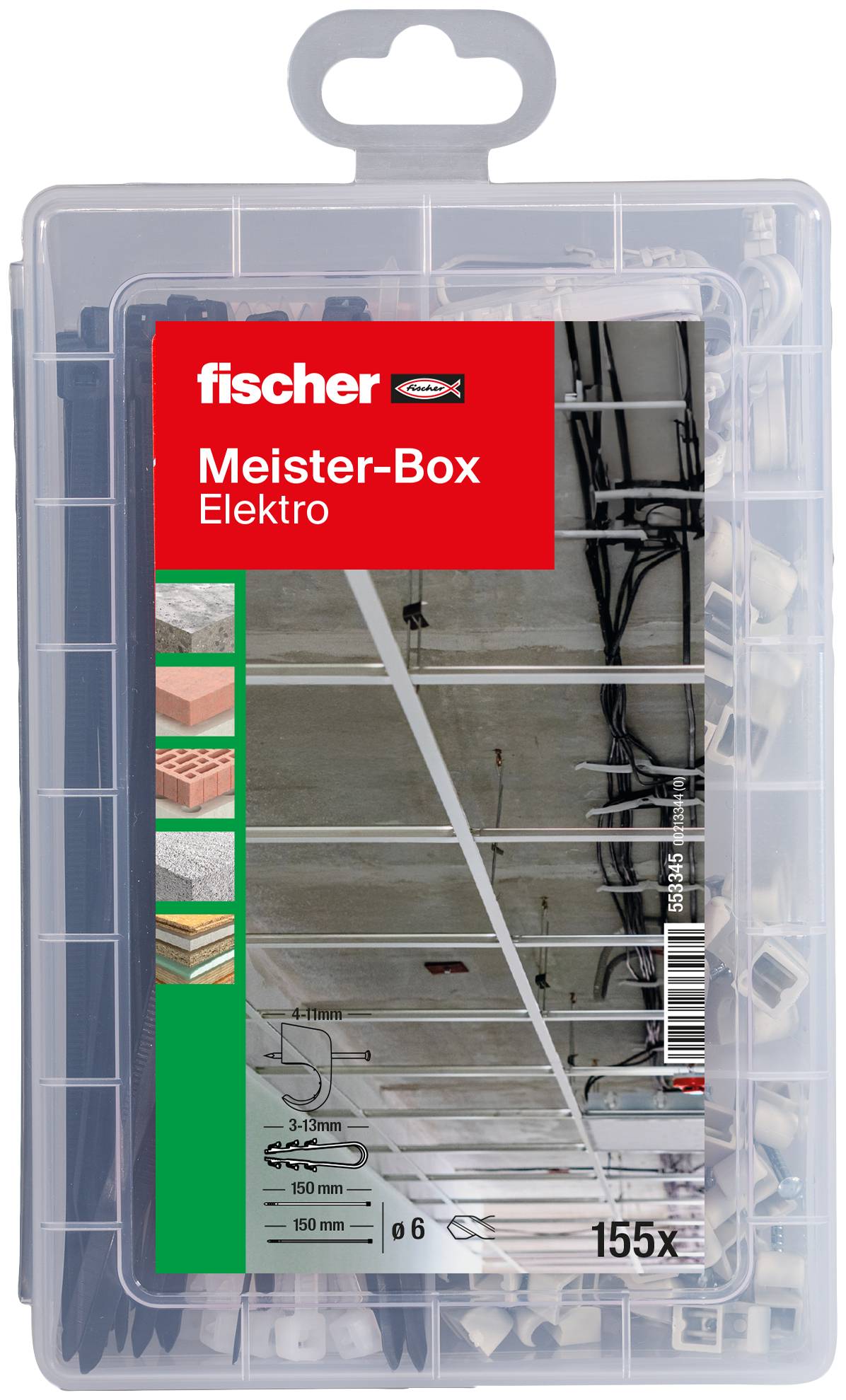 Plastik fischer Meister-Box Elektro organizer-sæt med rum til elektroinstallationsdele, mærket 155x.