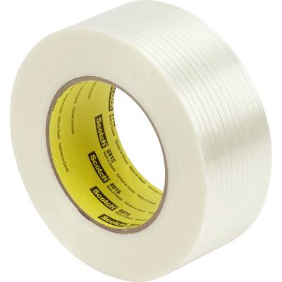 En rulle gennemsigtig tape med gul kerne, synlig på en hvid baggrund.