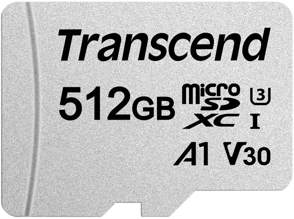Hukommelseskort 'Transcend 512GB microSDXC I U3 A1 V30', velegnet til hurtige dataoverførsler og højopløselige medier.