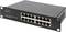 16-ports Gigabit Ethernet Switch, 19", Umanaged" på kabinet. Sort, rektangulær enhed med flere Ethernet-porte på forsiden.