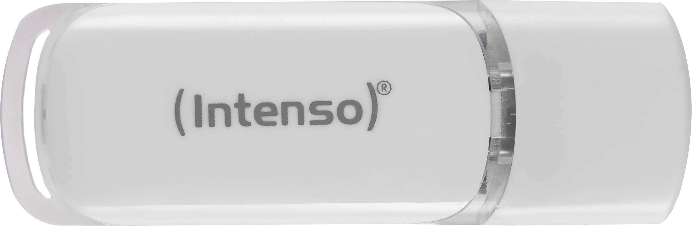 En hvid USB-stick fra mærket 'Intenso'.