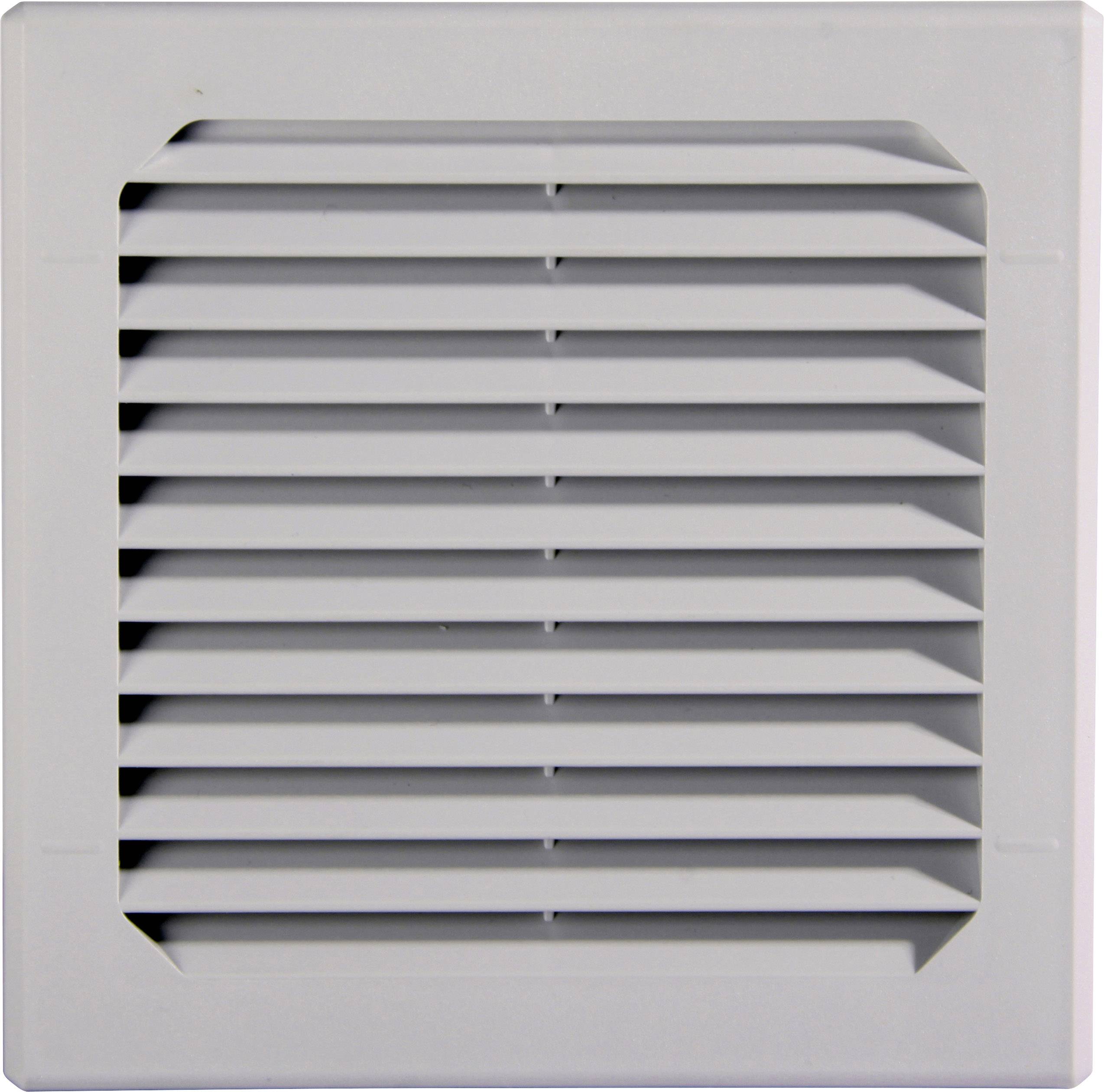 Hvid ventilationsafdækning med vandrette lameller. Den bruges til luftcirkulation i rum og installeres ofte i vægge eller lofter.