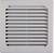 Hvid ventilationsafdækning med vandrette lameller. Den bruges til luftcirkulation i rum og installeres ofte i vægge eller lofter.