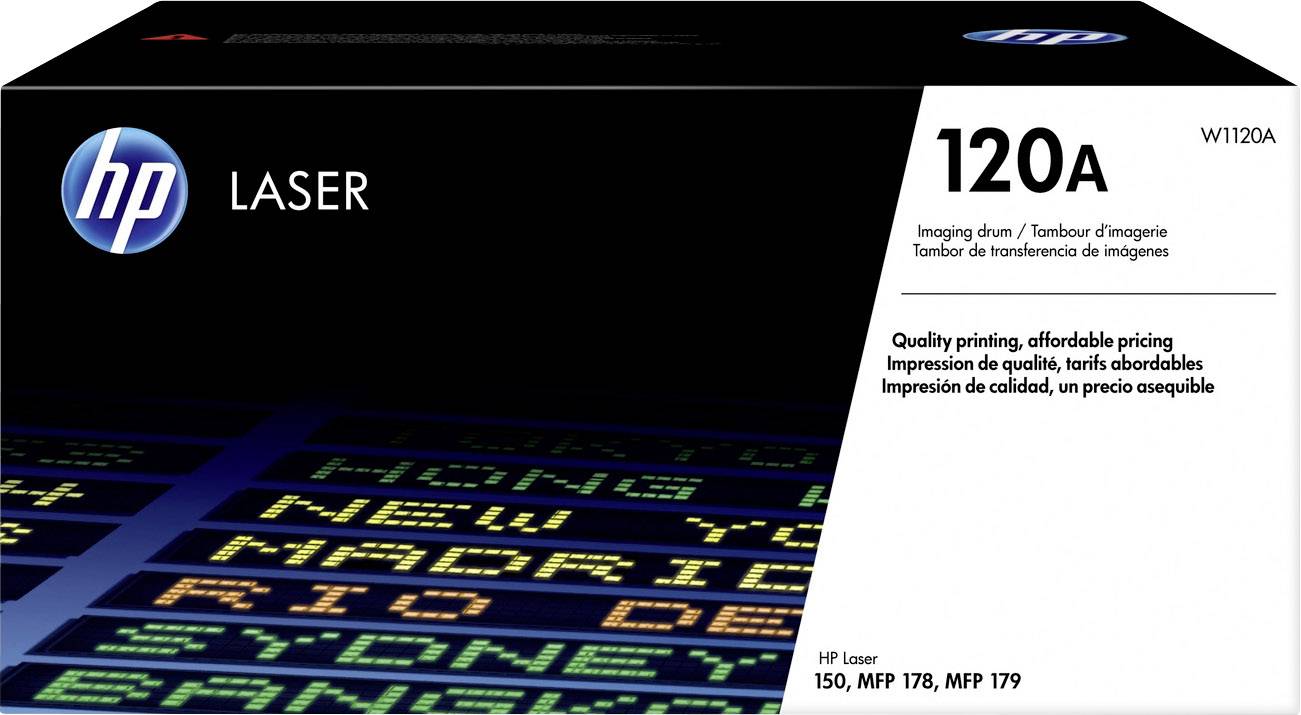 Emballagen til en HP Laser 120A billedenhed med produktoplysninger. Egnet til printermodeller 150, MFP 178, MFP 179.