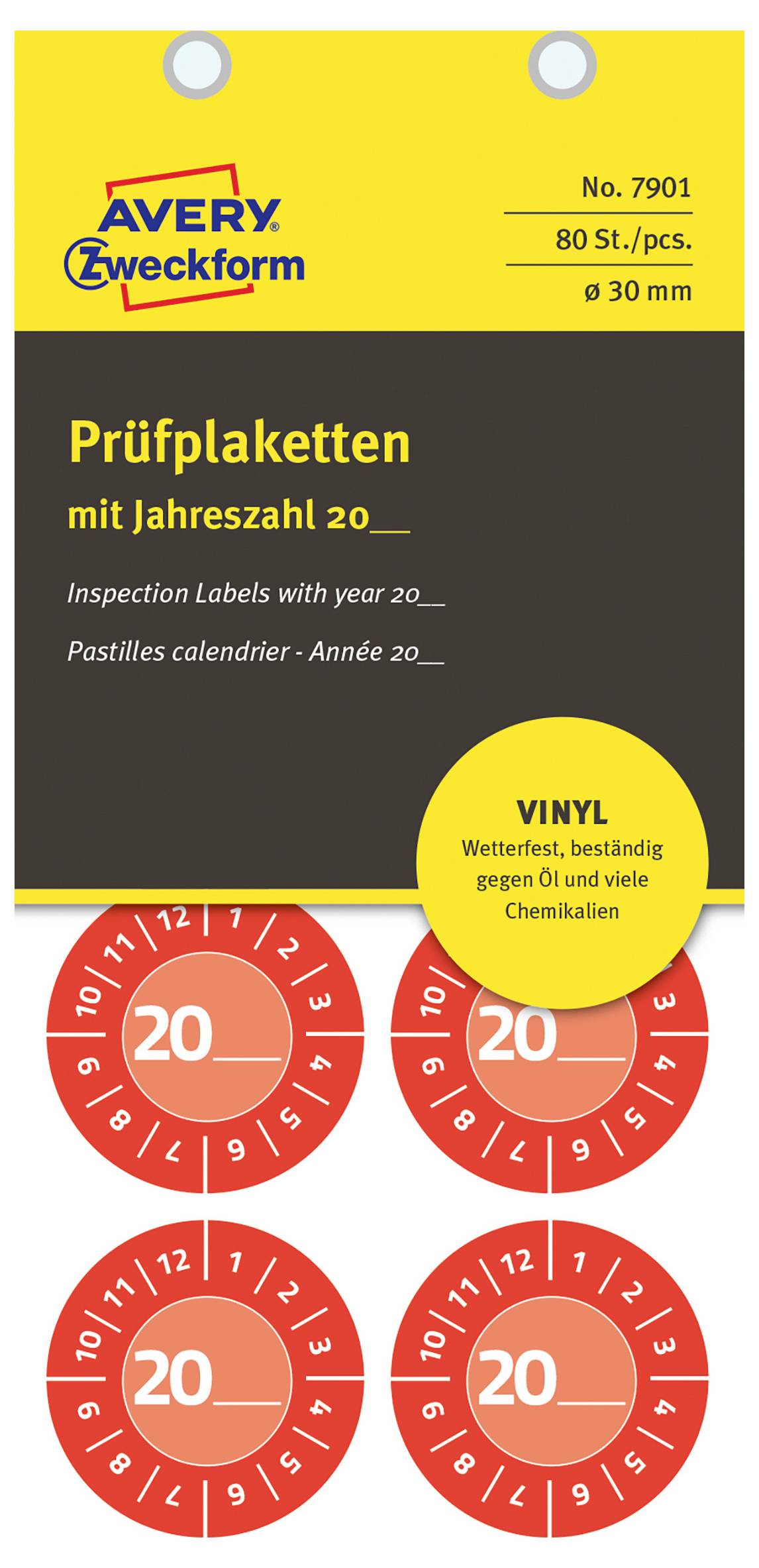 Avery-Zweckform Kontrolmærkat 20XX Rød Plast (Ø x L) 30 mm x 30 mm 30 mm 80 stk