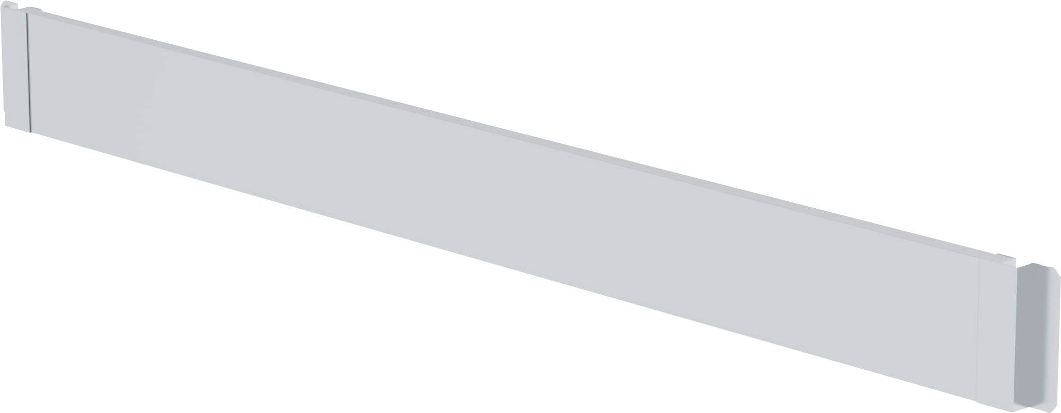 En grå, rektangulær metalbasis til et skab eller en reol, uden synlig dekoration eller påskrift.