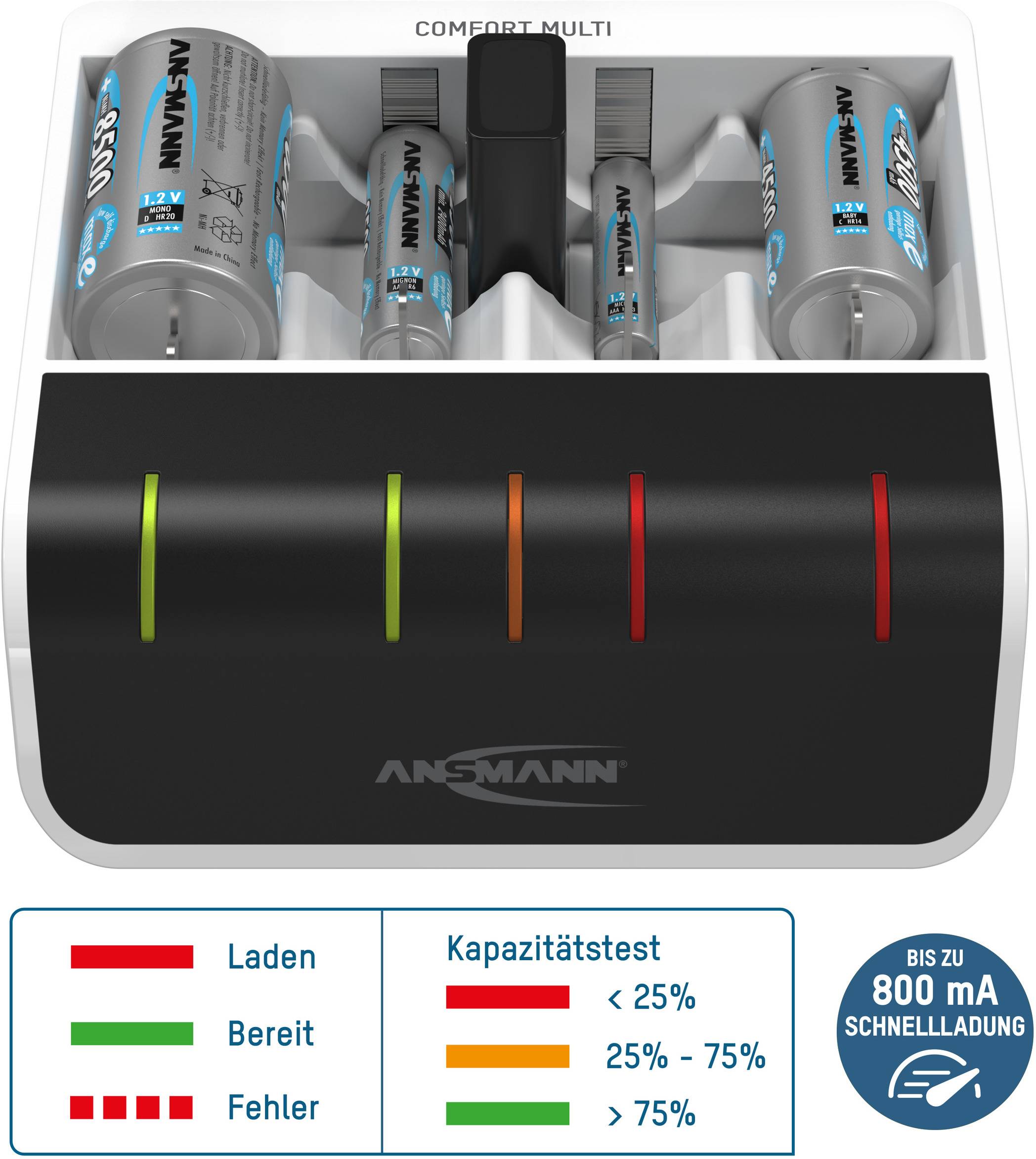 Ansmann Comfort Multi Oplader til runde celler NiMH R03 (AAA), R6 (AA), R14, R20, 9 V blokbatteri-10
