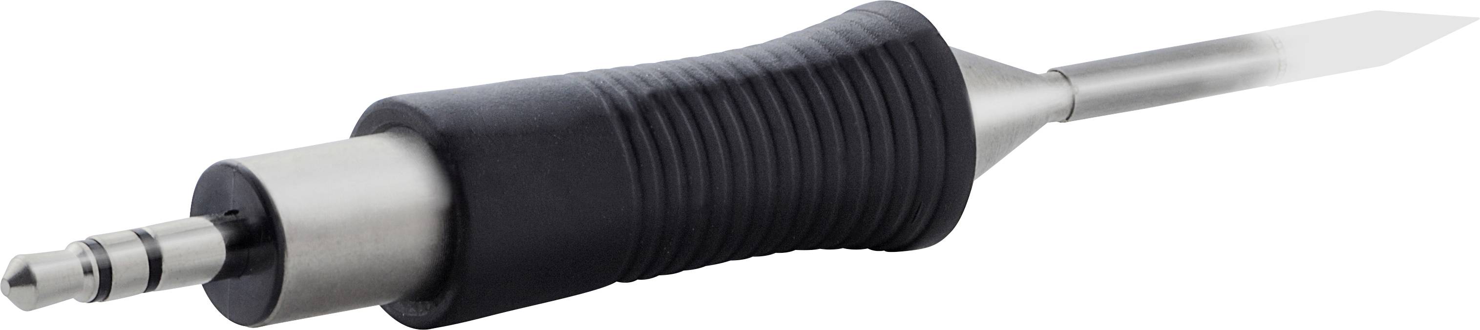 Et sølv- og sort audiokabel med riflet greb og 3,5 mm jackstik, som ofte bruges til musik- eller lydtilslutninger.