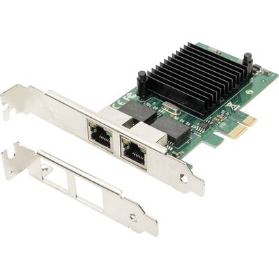 Netværkskort med to Ethernet-porte og udskiftelig slotafdækning; bruges til at forbinde en computer med netværk.