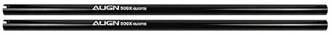 To CNC-belagte carbonfiber-rør med påskriften 'ALIGN 600DFC Carbon'.
