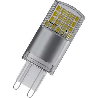 En LED-lampe med et gennemsigtigt hus, der gør de gule LED-chips og fastgørelsen synlige.