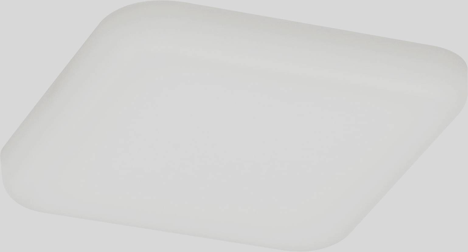 Firkantet, hvid loftslampe i plast. Minimalistisk design, velegnet til moderne rum.