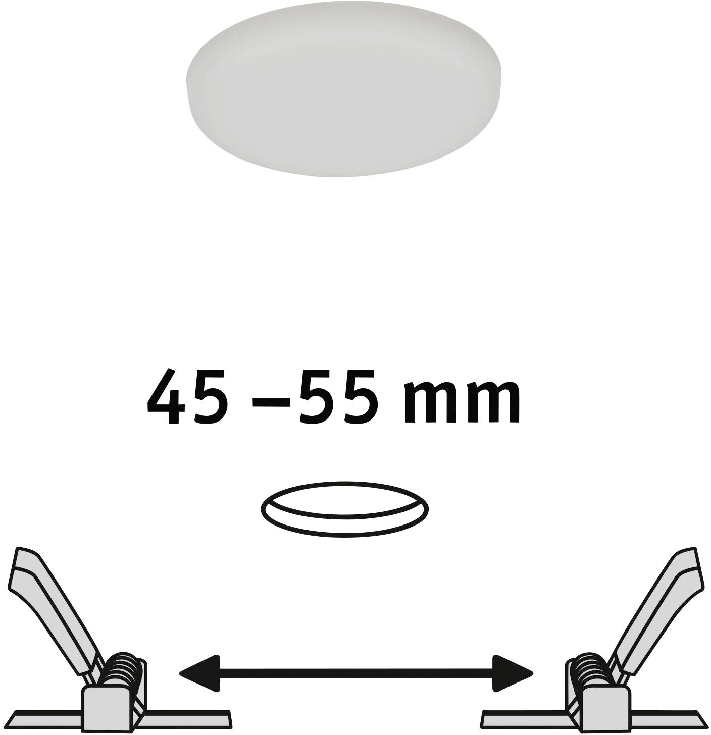 Installationsvejledning: Monter lysenheden med en afstand på 45-55 mm mellem to monteringsbeslag.