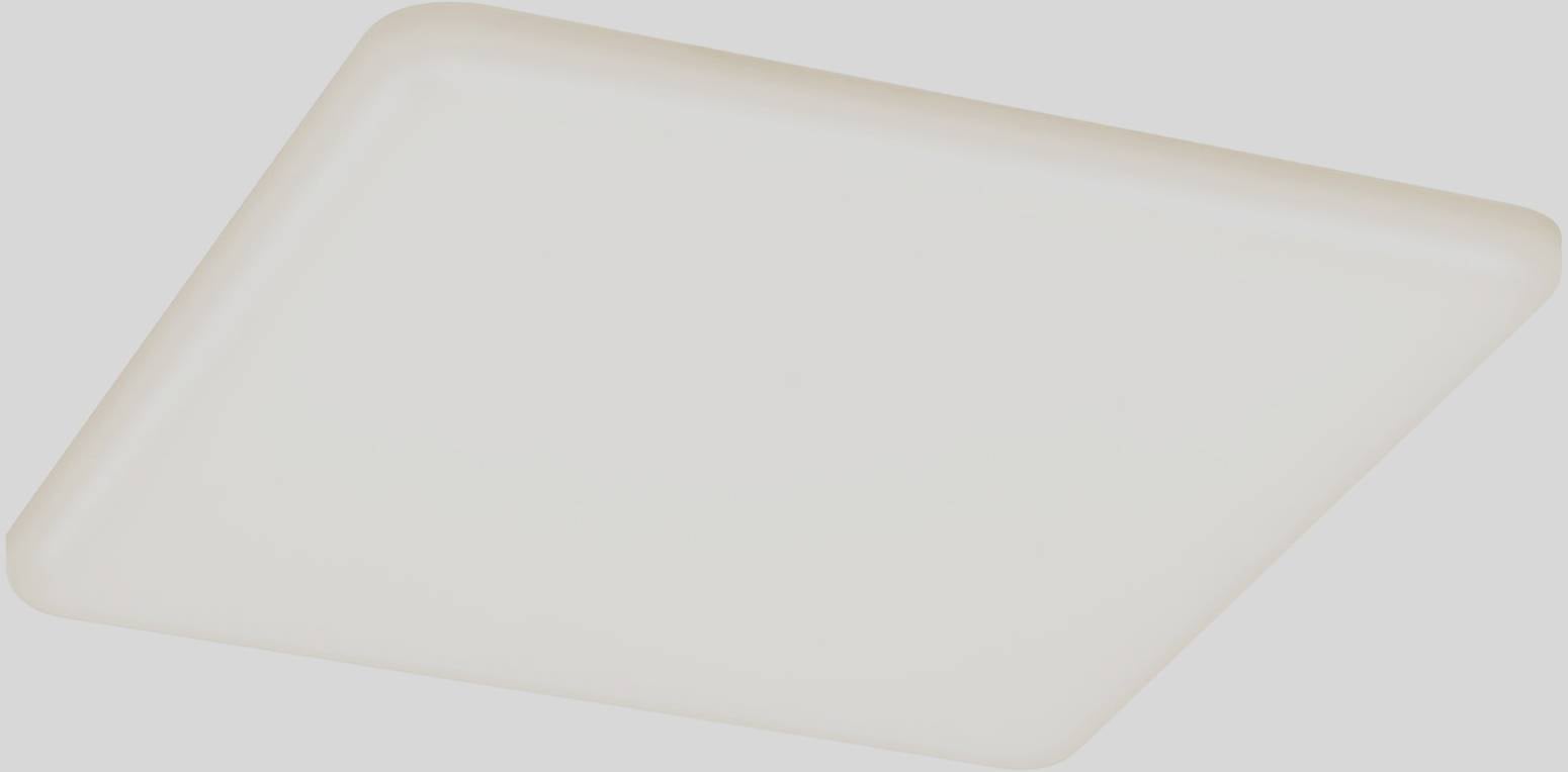 Hvid, kvadratisk LED-loftslampe foran grå baggrund, viser moderne og enkelt design til ensartet rumbelysning.
