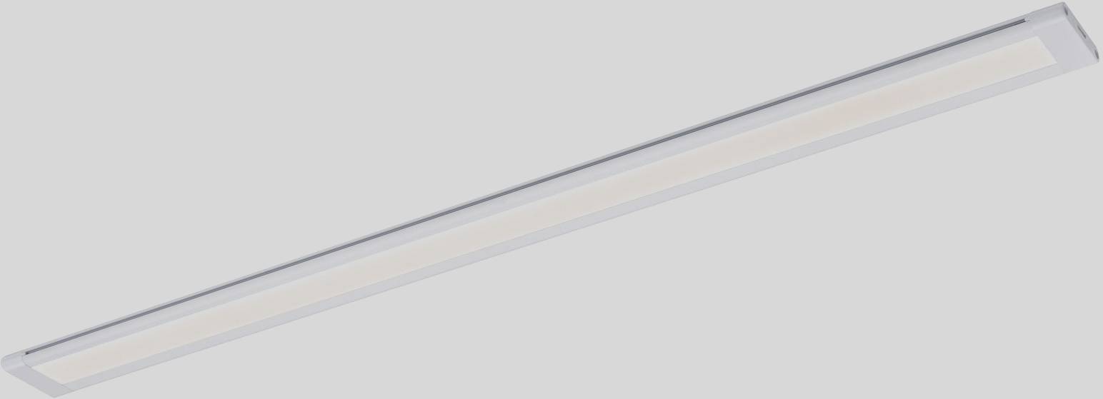 Aflang loftslampe med slankt design, skråt afskaarne ender og ensartet lysfordeling. Perfekt til moderne indendørsarealer.