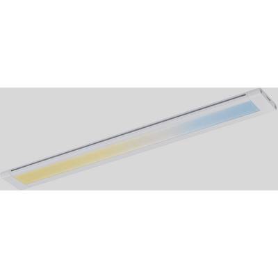 En smal LED-lampe med et afsnit, der lyser gult, og et andet, der lyser blåt.