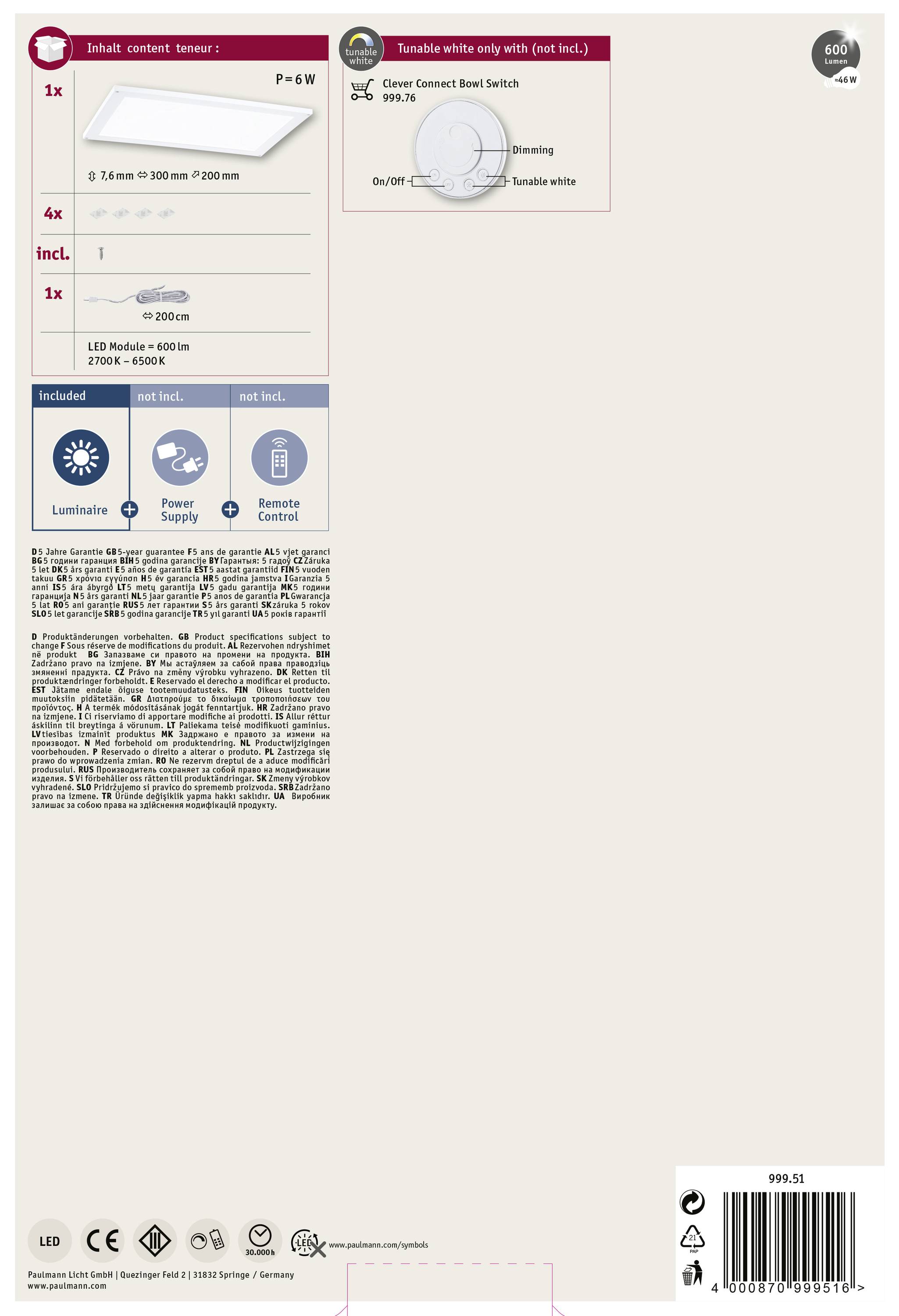 Indhold: Sensor, 1x Panel 42W, 4x i 10m systemlængde. Inkluderer 1x styringsmodul, 1x LED, 1x kabel. Lyseklemme medfølger ikke.