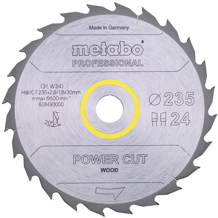 Metabo 628493000 Rundsavblad 235 x 30 x 2.6 mm Antal tænder (per tomme): 24 1 stk