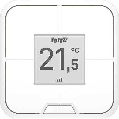En termostat viser 'FRITZ!' og en temperatur på 21,5 °C.