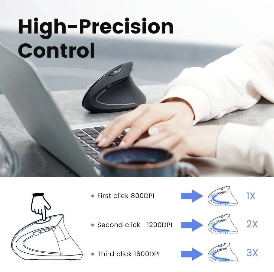 Perixx PERIMICE-813 Ergonomisk mus Trådløs, Bluetooth® Sort 800 dpi, 1200 dpi, 1600 dpi-4