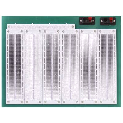 Et stort breadboard med seks vertikale stikplade, egnet til udførelse af elektroniske eksperimenter eller kredsløbsopsætninger.