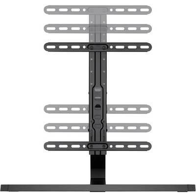 En højdejusterbar TV-stand i metal med flere fastgørelseshuller, egnet til forskellige skærmstørrelser.