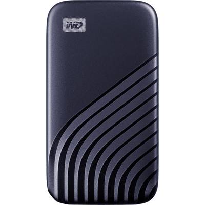 Ekstern harddisk i blank sort med buet linjedesign og logo i hjørnet.