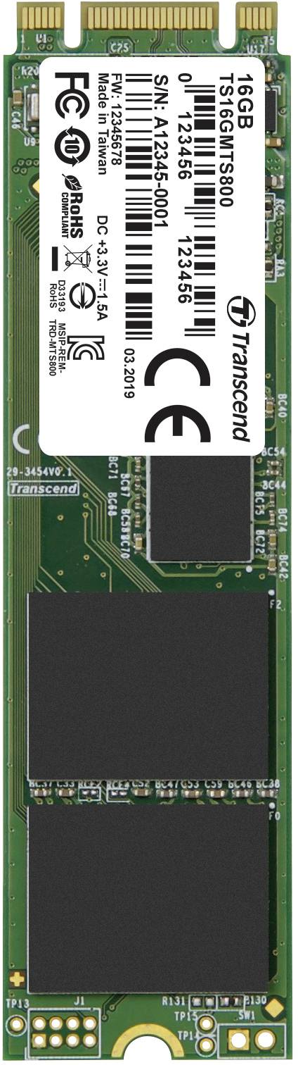 Transcend MTS800 16 GB Intern NVMe/PCIe M.2 SSD SATA 6 Gb/s Retail TS16GMTS800