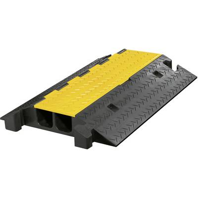 Kabelbroer af robust materiale, sort og gul, med to kanaler og rillede overflader for stabilitet og sikkerhed.