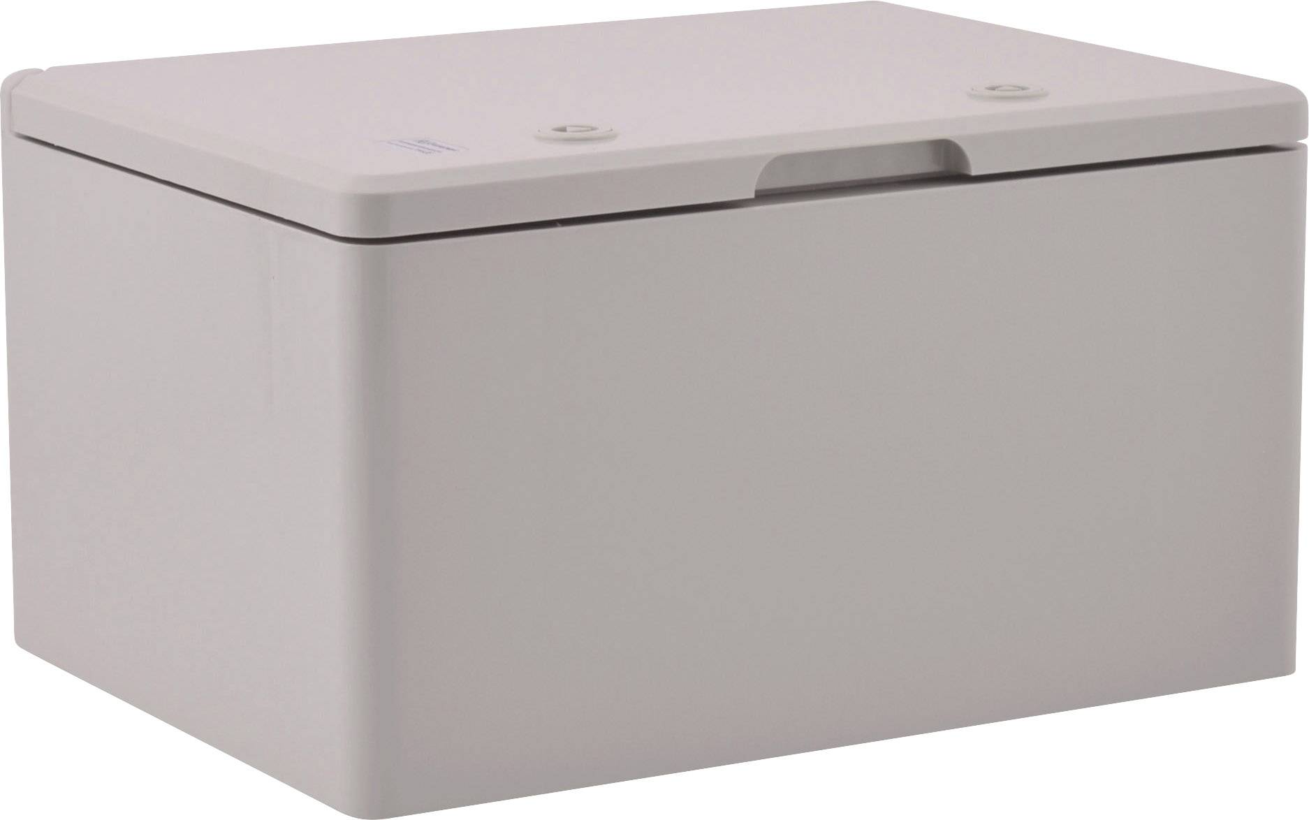 En rektangulær hvid plastikbeholder med et aftagelig låg, egnet til opbevaring eller beskyttelse af genstande.