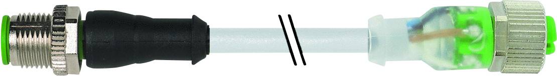 To Kabelstik med plastikkappe, den ene sort og den anden grøn, er forbundet via et lyslederkabel.