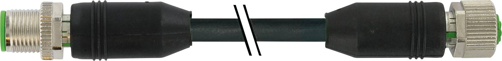 To elektriske stik med en afbrudt ledning imellem. Det venstre stik har en gevindtilslutning; det højre stik har et dæksel.