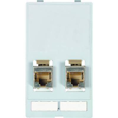 To RJ45-netværksstik i en vægplade, egnet til Ethernet-forbindelser.