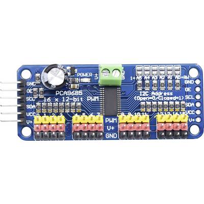PCA9685 PWM-modul med stik og LED-indikatorer, velegnet til servo-styring med mikrokontrollere på 16 kanaler.