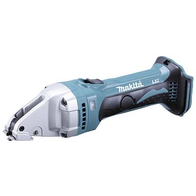 Et trådløst, blåt elværktøj, sandsynligvis en metalskærer fra Makita, med ergonomisk greb og udskiftelige klinger.