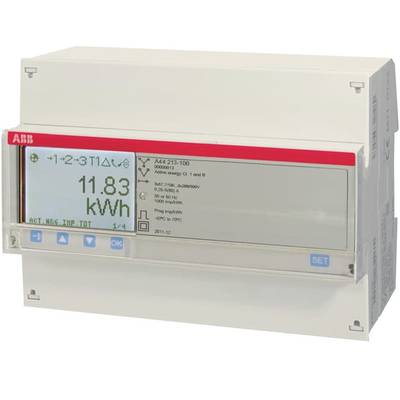 Digitalt energimålerdisplay viser '11,83 kWh' med menu til højre side, monteret i en plastikboks.