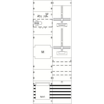 Teknisk tegning med symboler: Kredsløbsdiagram for elektrisk styring, viser sikringer, kontakter og en komponent 'NH1'.