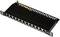 Netværks-patchpanel med 12 RJ45-porte til Ethernet-kabling, CAT6A-standard. Sort metalstruktur med kabelføring.