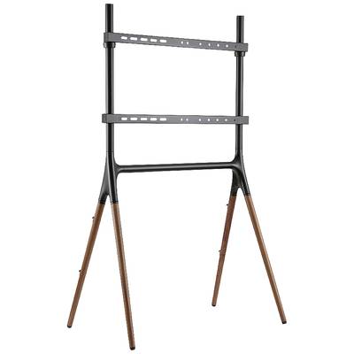 TV-stander med slank, moderne design. Sort metalstruktur med lange, skrå træben. Egnet til fladskærme.
