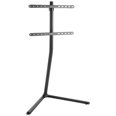 Sort, frittående TV-stander med to vandrette beslag, egnet til montering af et fladskærms-tv.