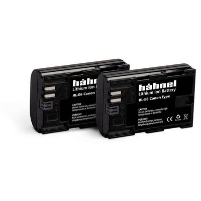 To genopladelige Lithium-ion kamerabatterier fra mærket Hähnel, model HL-E6, til Canon-kameraer.