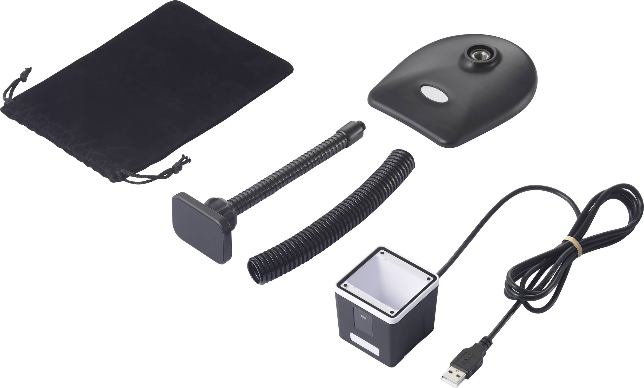 'Komplet USB-kamera-sæt med taske, fleksibel holder og kabel.'