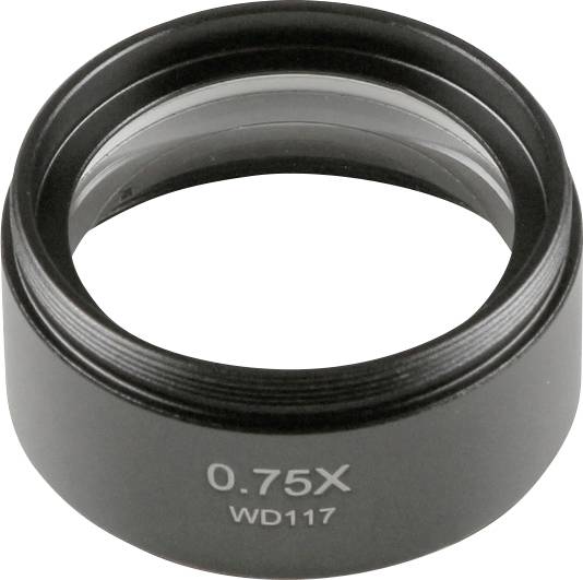 Makrolinseadapter med påskriften '0.75X WD117', sort, til forstørrelse af billeder.