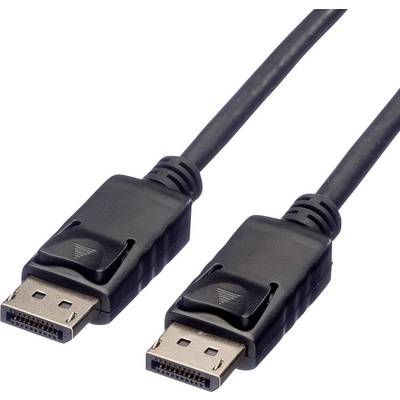 Et sort DisplayPort-kabel med to stik, typisk brugt til at forbinde skærme med computere.