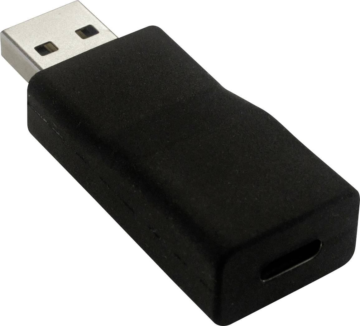 En sort USB-adapter med en USB-A-stik og et USB-C-stik.