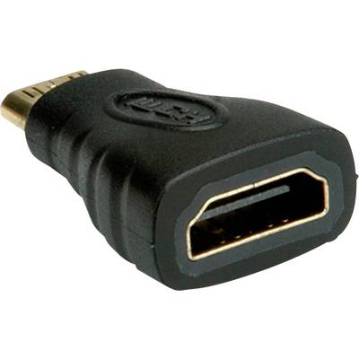 Sort HDMI-adapter med Micro-HDMI-stik til standard HDMI-sokkel, egnet til at forbinde enheder med forskellige HDMI-tilslutninger.