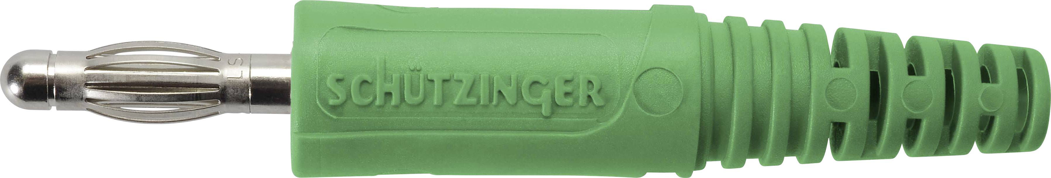 'Schützinger' grønne bananstik, set fra siden. Stikforbindelse med beskyttelsesisolering til elektriske apparater.