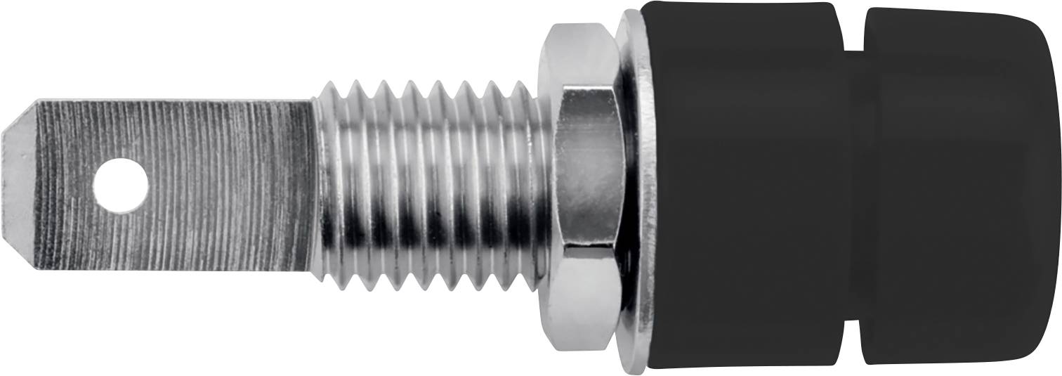 Metalbolte med gevind, fastgjort til sort cylinderdel.
