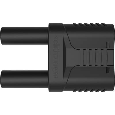 Sort, topolet stikadapter med riflet overflade og påskrift 'SCHÜTZINGER' på siden. Egnet til EU-stikkontakter.