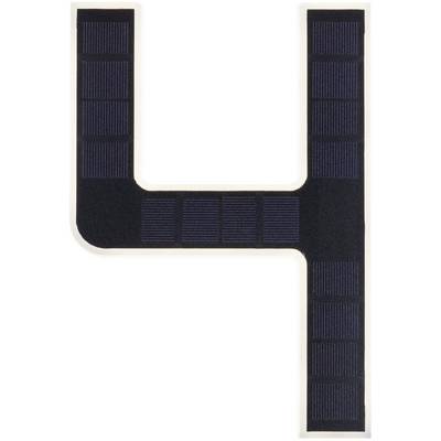 Et solcelle-husnummer i form af cifret '4', bestående af små solpaneler, til strømforsyning og belysning.